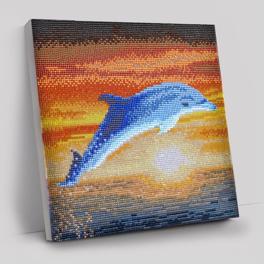 Dolphin Sunrise Crystal Art Canvas Kit 30x30cm