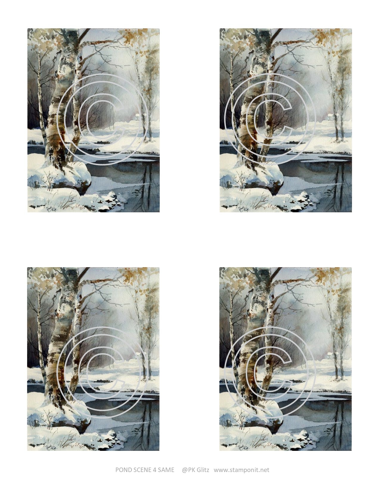 Winter Pond Scene 4 same, Vintage Hue Acetate