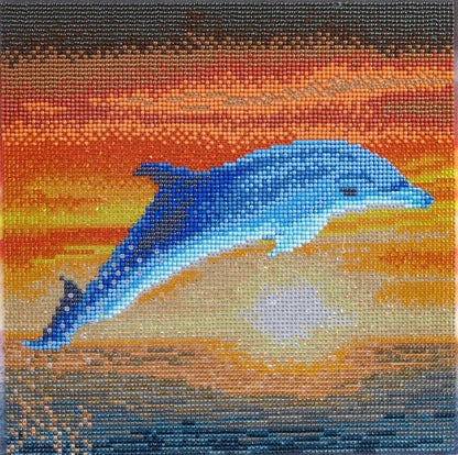 Dolphin Sunrise Crystal Art Canvas Kit 30x30cm