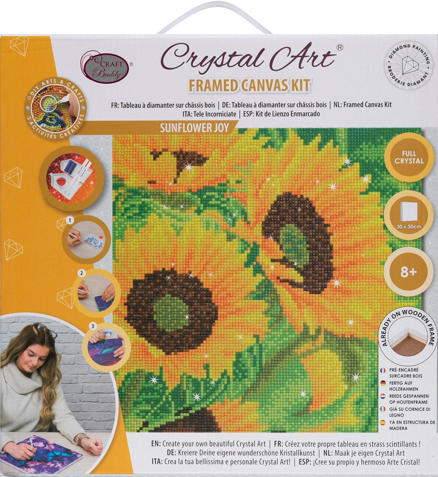 Sunflower Joy Crystal Art Canvas 30x30cm