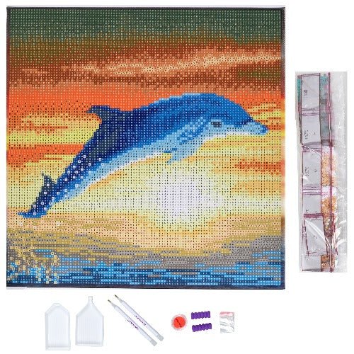 Dolphin Sunrise Crystal Art Canvas Kit 30x30cm