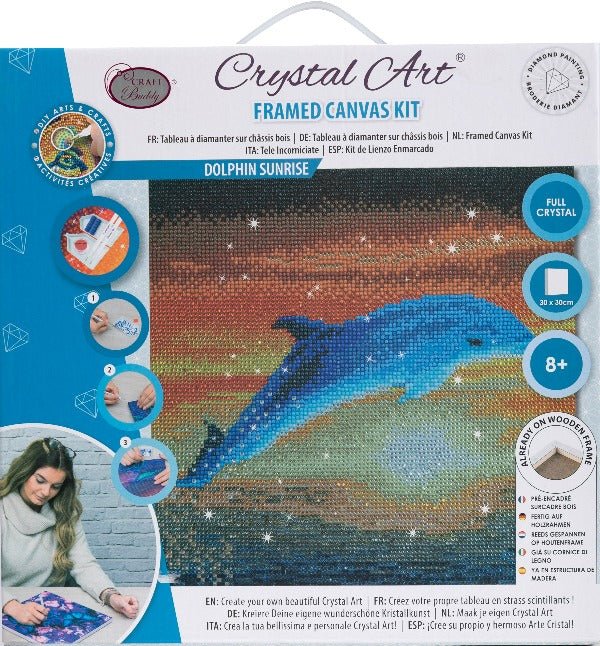 Dolphin Sunrise Crystal Art Canvas Kit 30x30cm