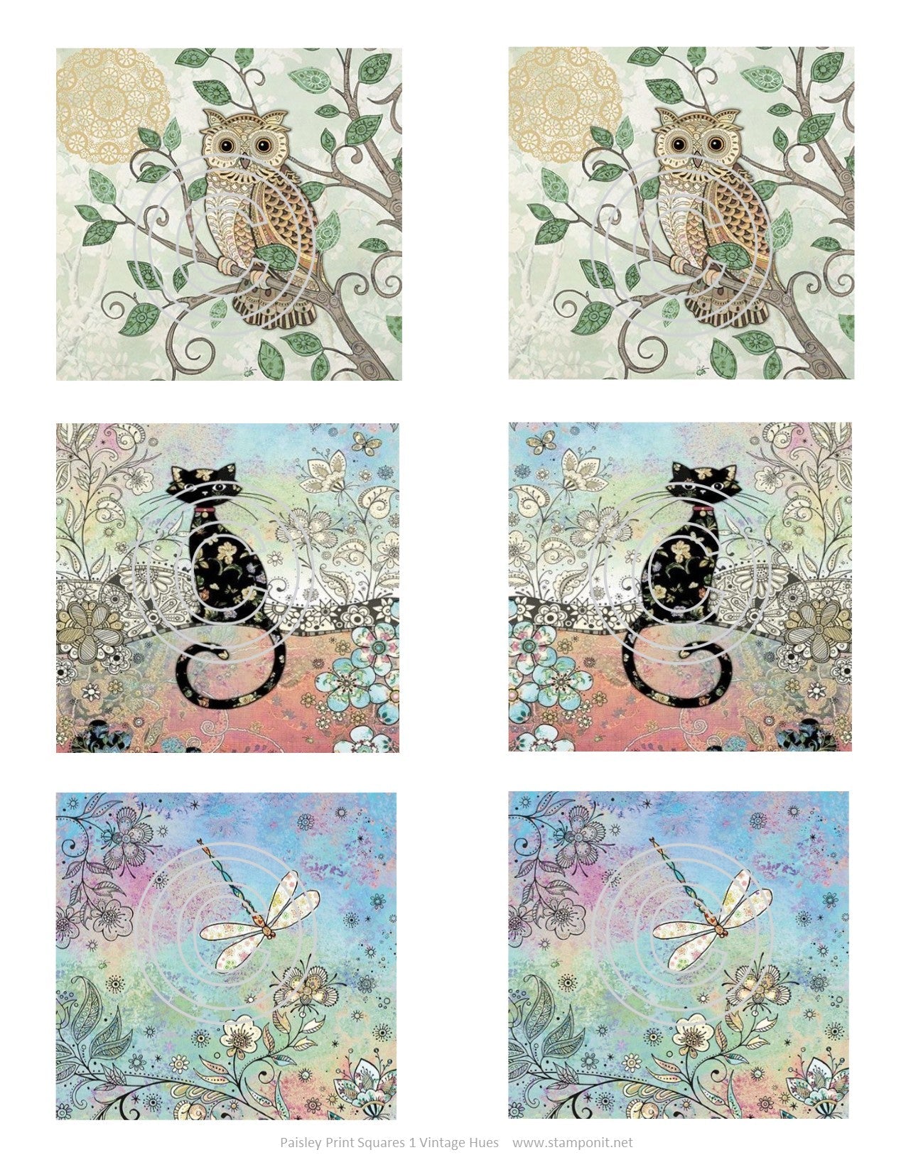 Paisley Print Squares 1, Vintage Hue Acetate