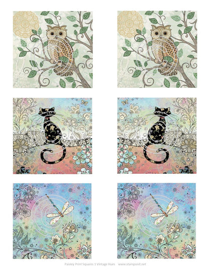 Paisley Print Squares 1, Vintage Hue Acetate