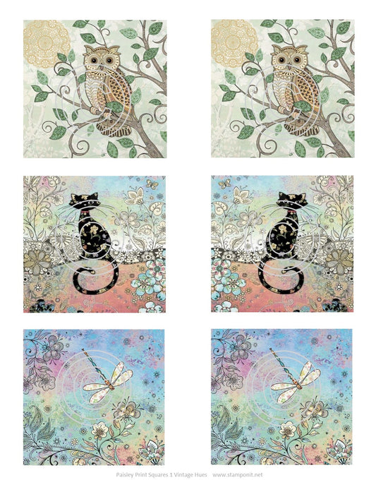 Paisley Print Squares 1, Vintage Hue Acetate