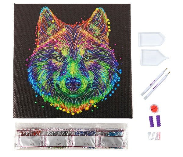Colourful Wolf Crystal Art Canvas Kit 30x30cm