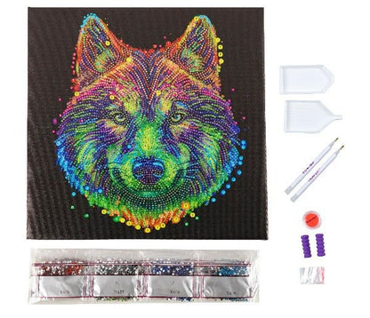 Colourful Wolf Crystal Art Canvas Kit 30x30cm