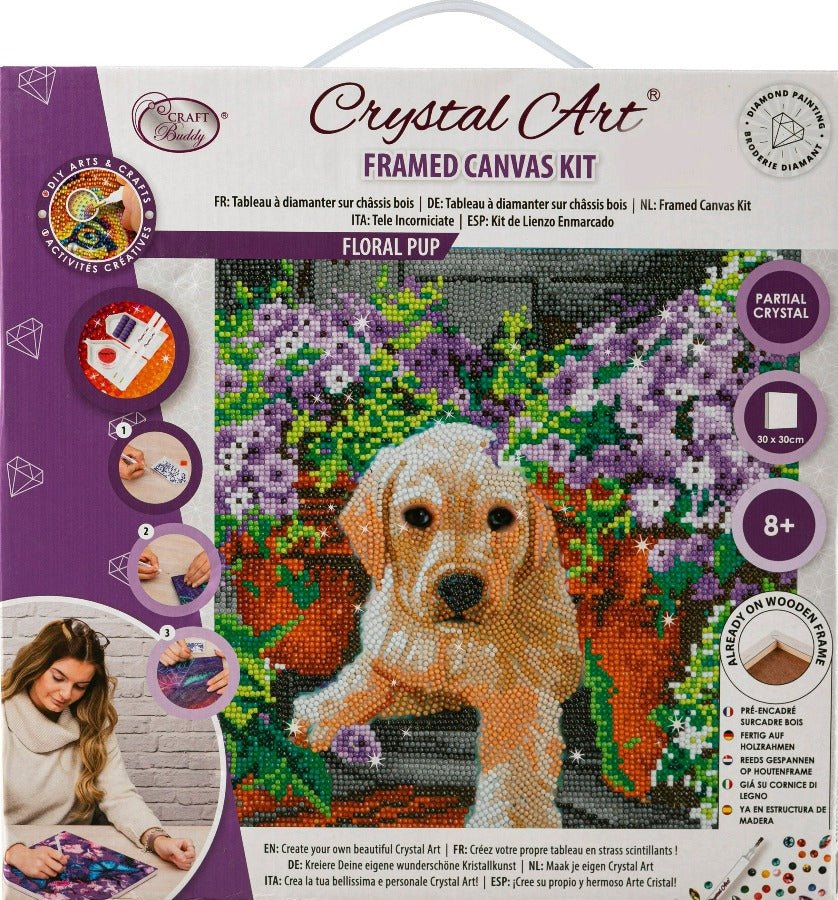 Floral Pup Crystal Art Canvas Kit 30x30cm