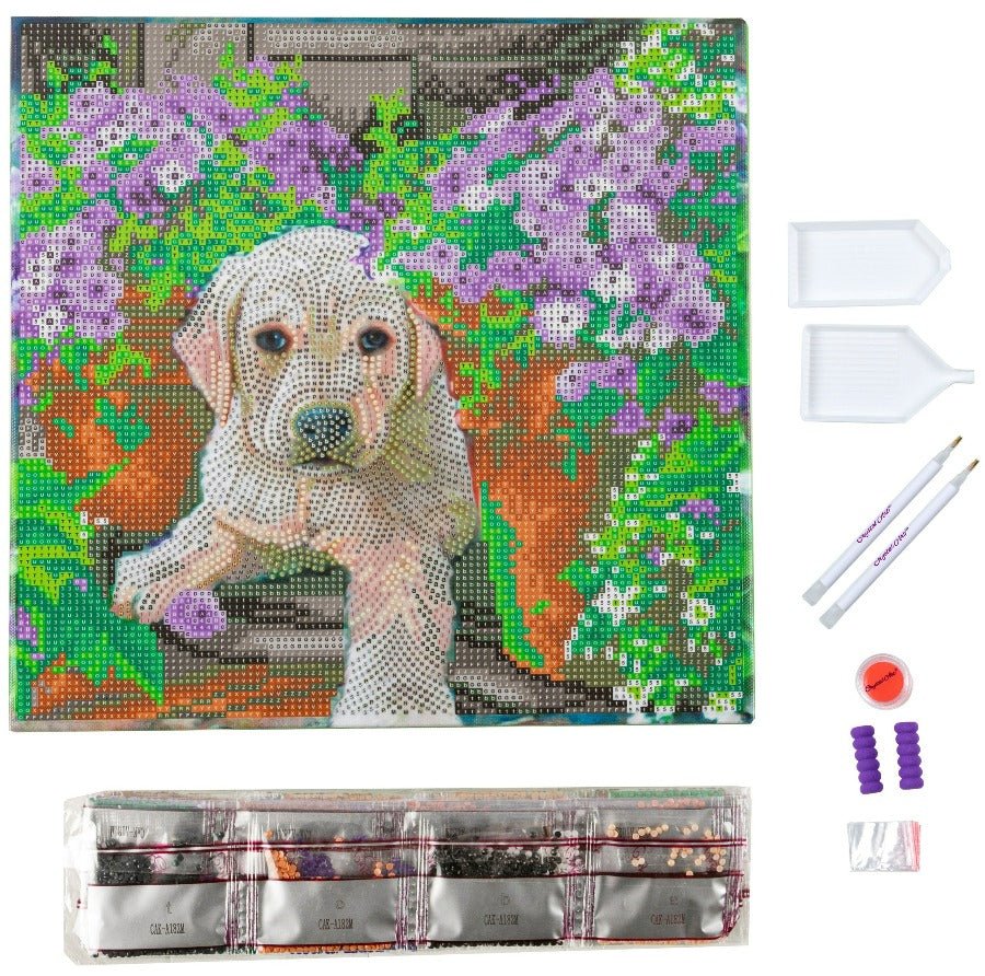 Floral Pup Crystal Art Canvas Kit 30x30cm