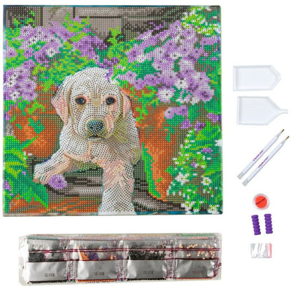 Floral Pup Crystal Art Canvas Kit 30x30cm