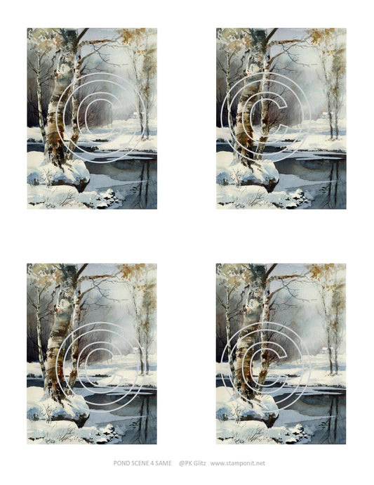 Winter Pond Scene 4 same, Vintage Hue Acetate