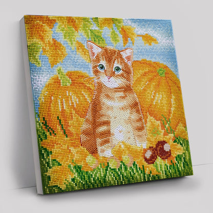 Autumn Cat Crystal Art Canvas Kit 30x30cm